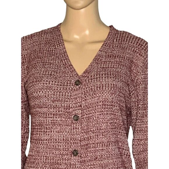 No Boundaries Top Women Small Purple White Button Front V Neck Roll Tab Stretch - Picture 4 of 10